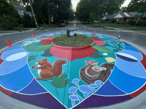 Eberwhite Neighborhood – Mini Roundabout Community Mural, Ann Arbor, MI